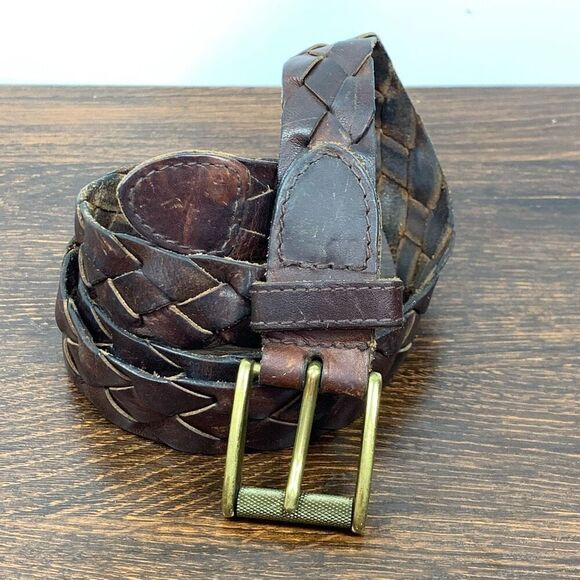 Women's Metal Buckle Full Grain Leather Braided Belt Brown Size MD(34-36) - Picture 1 of 5